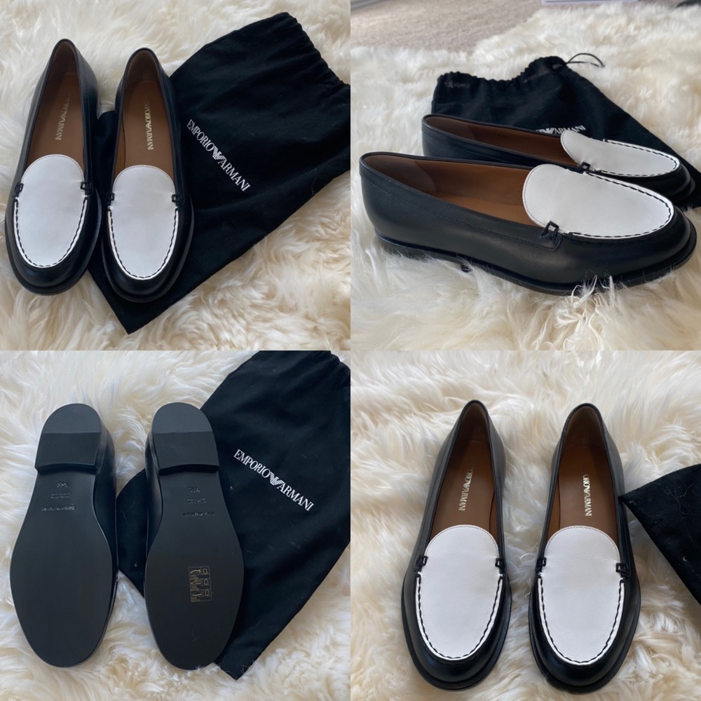 Emporio Armani Vero Cuoio - Contrast Panel Leather Loafers